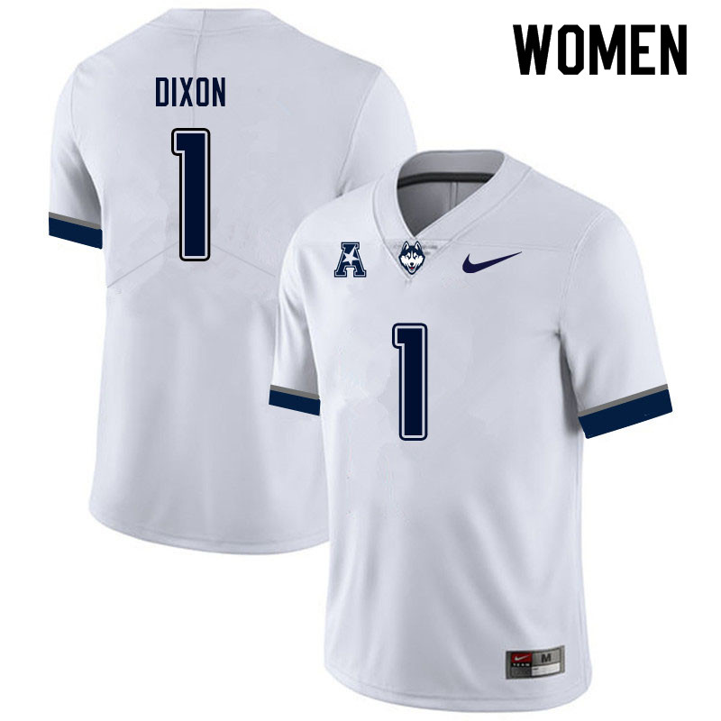 Women #1 Malik Dixon Uconn Huskies College Football Jerseys Sale-White - Click Image to Close